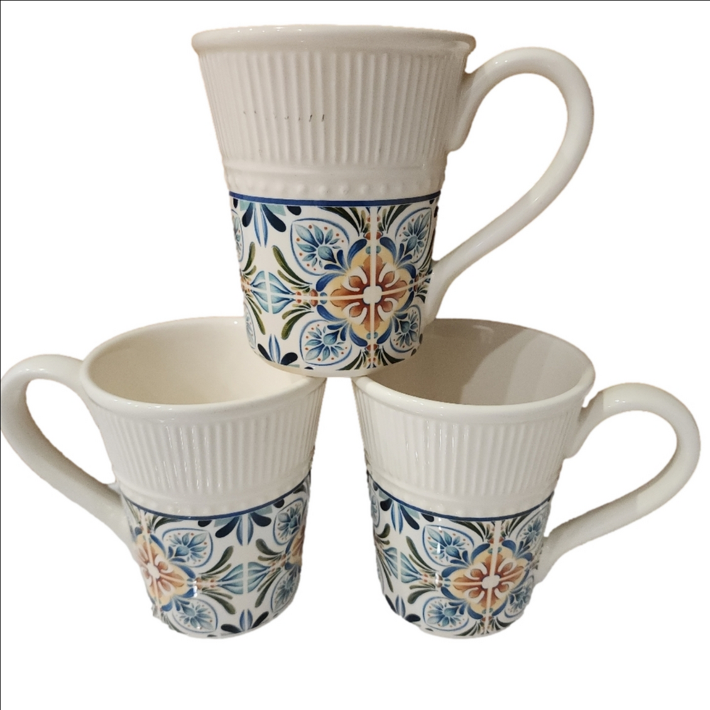 Ironestone Athena Mediterranean Pier 1 Imports Set Of 3 Tall Mugs